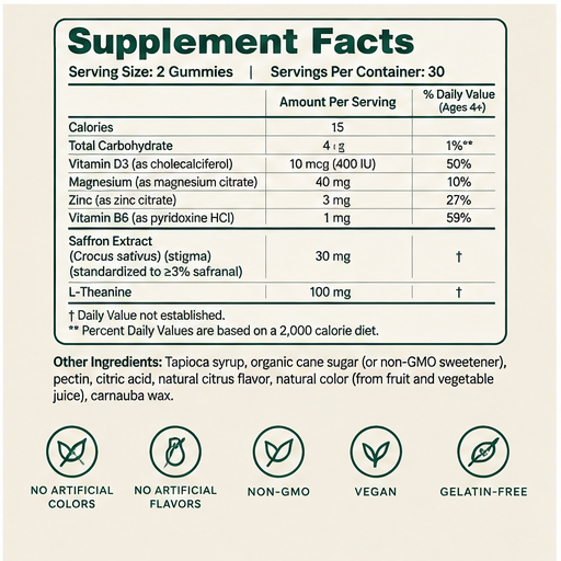 Goodkind Health Kids  Focus + Calm Saffron Gummies